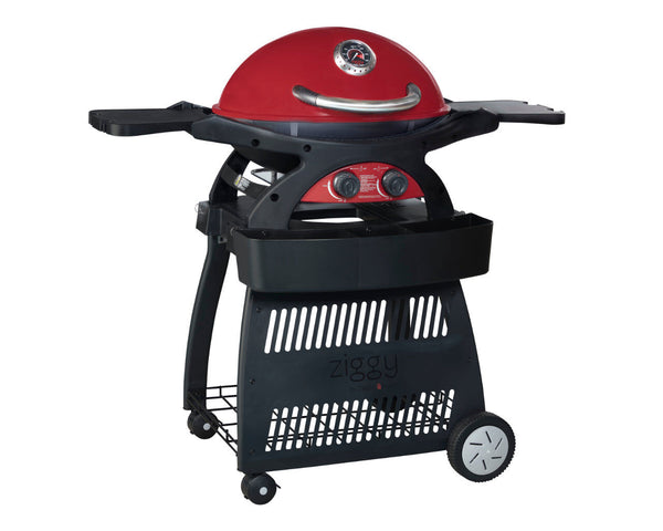 Ziegler & Brown BBQ Twin Grill Chilli Red Mobile Cart Bundle