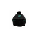 Big Green Egg Minimax cover. Black with green trim and embroidery. Front view on white background.