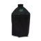 Big Green Egg Medium Cover. Black with green piping and embroidery on white background.