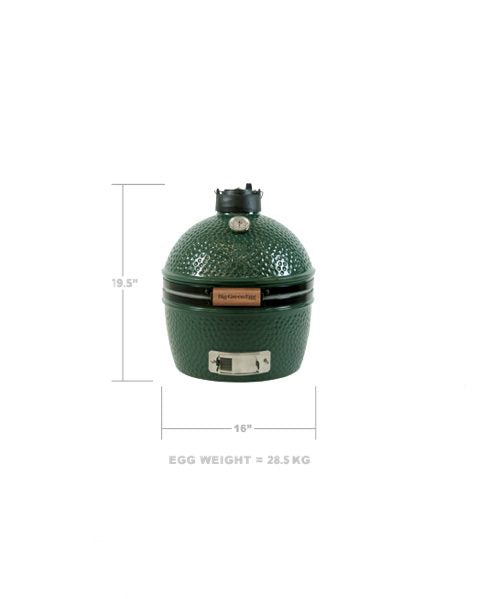 Big Green Egg Minimax product image. Front view on white background with dimensions.